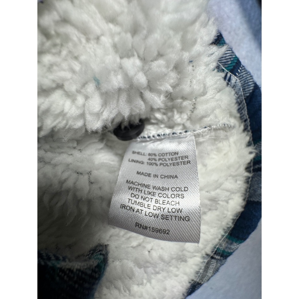 Jack South New York Mens Plaid Sherpa Lined Flannel Shirt Jacket Blue Green S - Picture 6 of 6